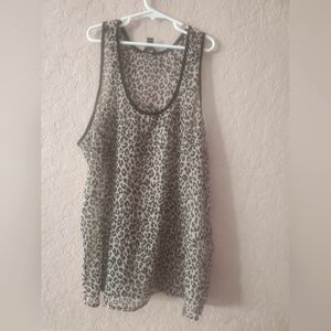Guess sheer tank top size Women Large cream and black leopard print
